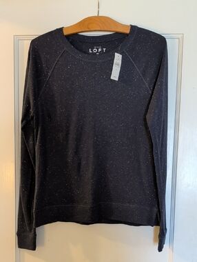 NWT LOFT Navy Speckled Long Sleeve Tee, Sz S